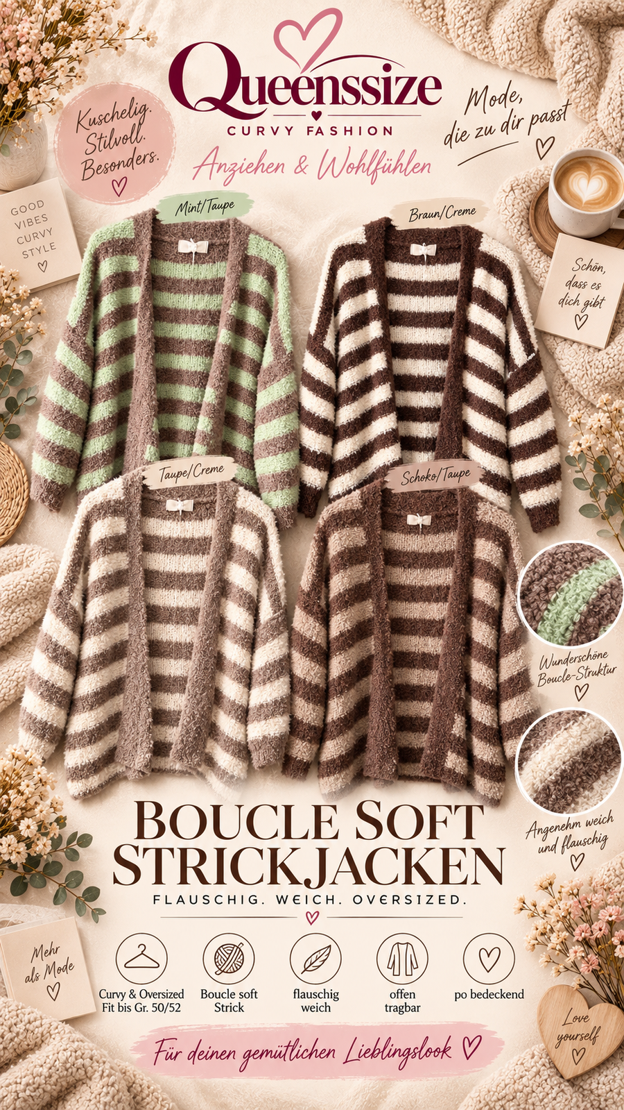 Curvy Boucle Strickjacke 44/52