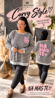 NAMASTE Curvy Sweatshirt mit Streifen und Statement-Print, große Größen 52–56 – Produktbild 1