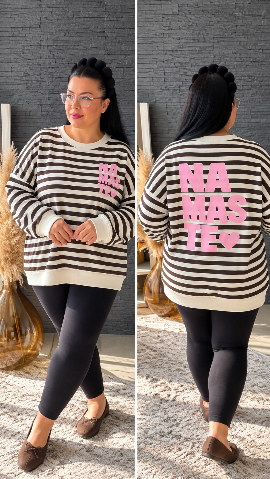 NAMASTE Curvy Sweatshirt mit Streifen und Statement-Print, große Größen 52–56 – Produktbild 2