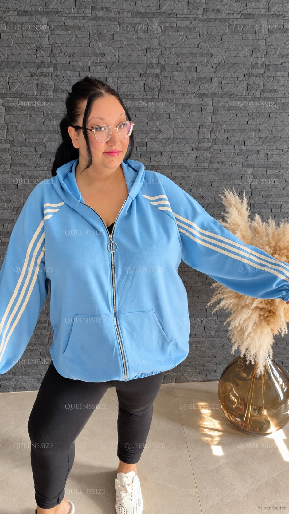 Curvy Sweatshirt-Jacke Stripes 52/58