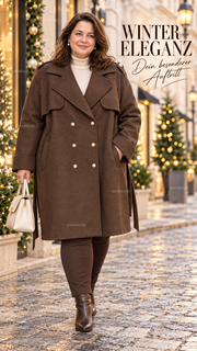 LINDSAY eleganter Curvy Mantel mit Perlenknöpfen und Bindegürtel, große Größen 54–58 – Produktbild 6