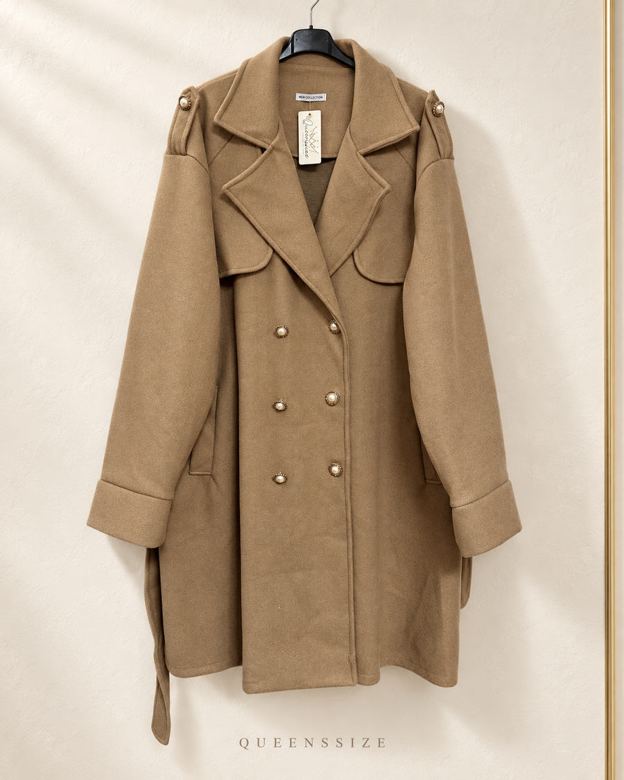 LINDSAY eleganter Curvy Mantel mit Perlenknöpfen und Bindegürtel, große Größen 54–58 – Produktbild 10