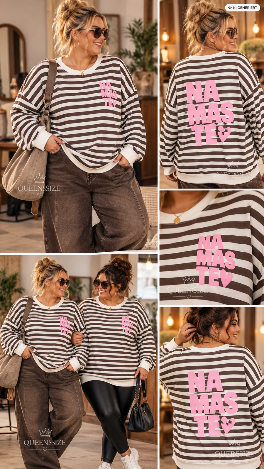 NAMASTE Curvy Sweatshirt mit Streifen und Statement-Print, große Größen 52–56 – Produktbild 5