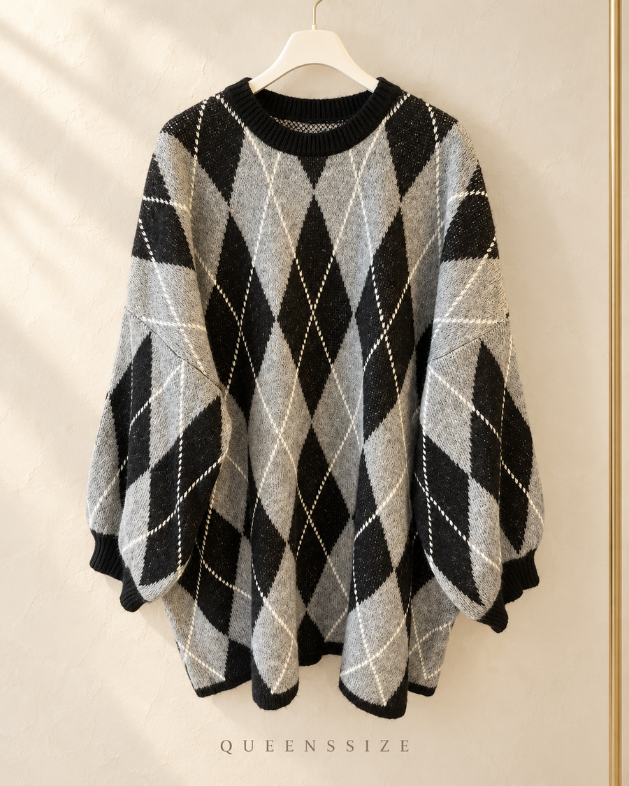 ISALIE Curvy Longpullover mit Rautenmuster, große Größen 54–58 – Produktbild 5