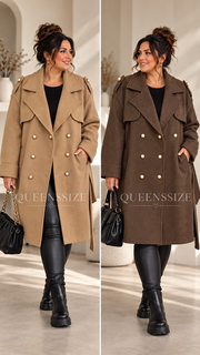 LINDSAY eleganter Curvy Mantel mit Perlenknöpfen und Bindegürtel, große Größen 54–58 – Produktbild 7