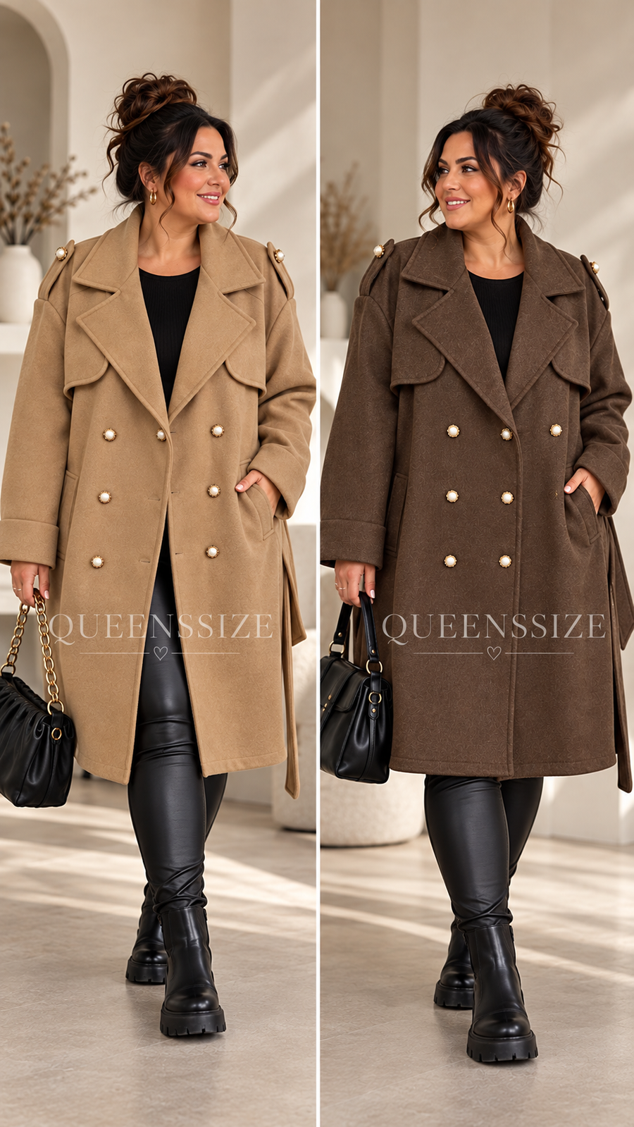 LINDSAY eleganter Curvy Mantel mit Perlenknöpfen und Bindegürtel, große Größen 54–58 – Produktbild 7