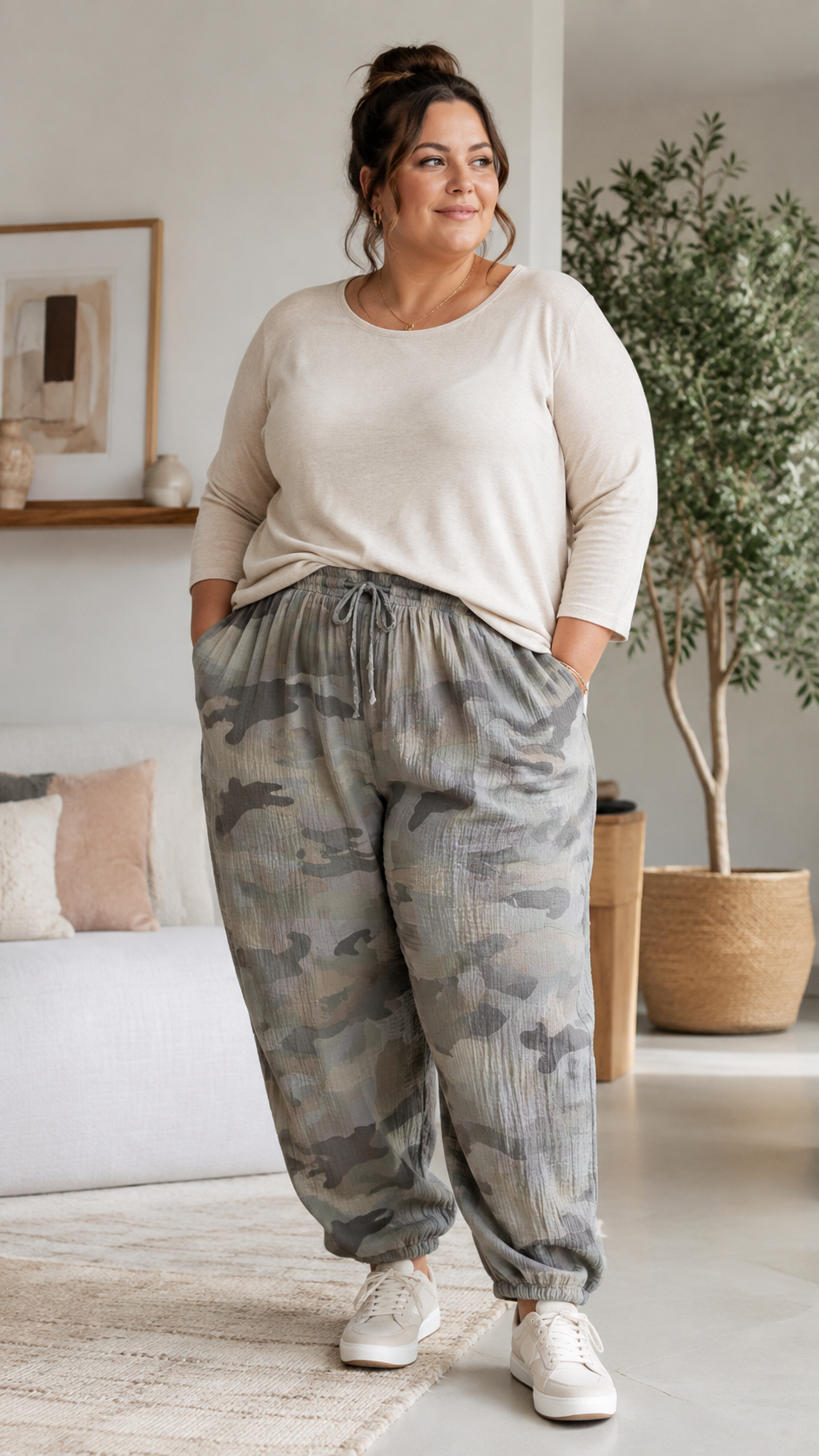 Curvy Musselinhose Camouflage 48/56