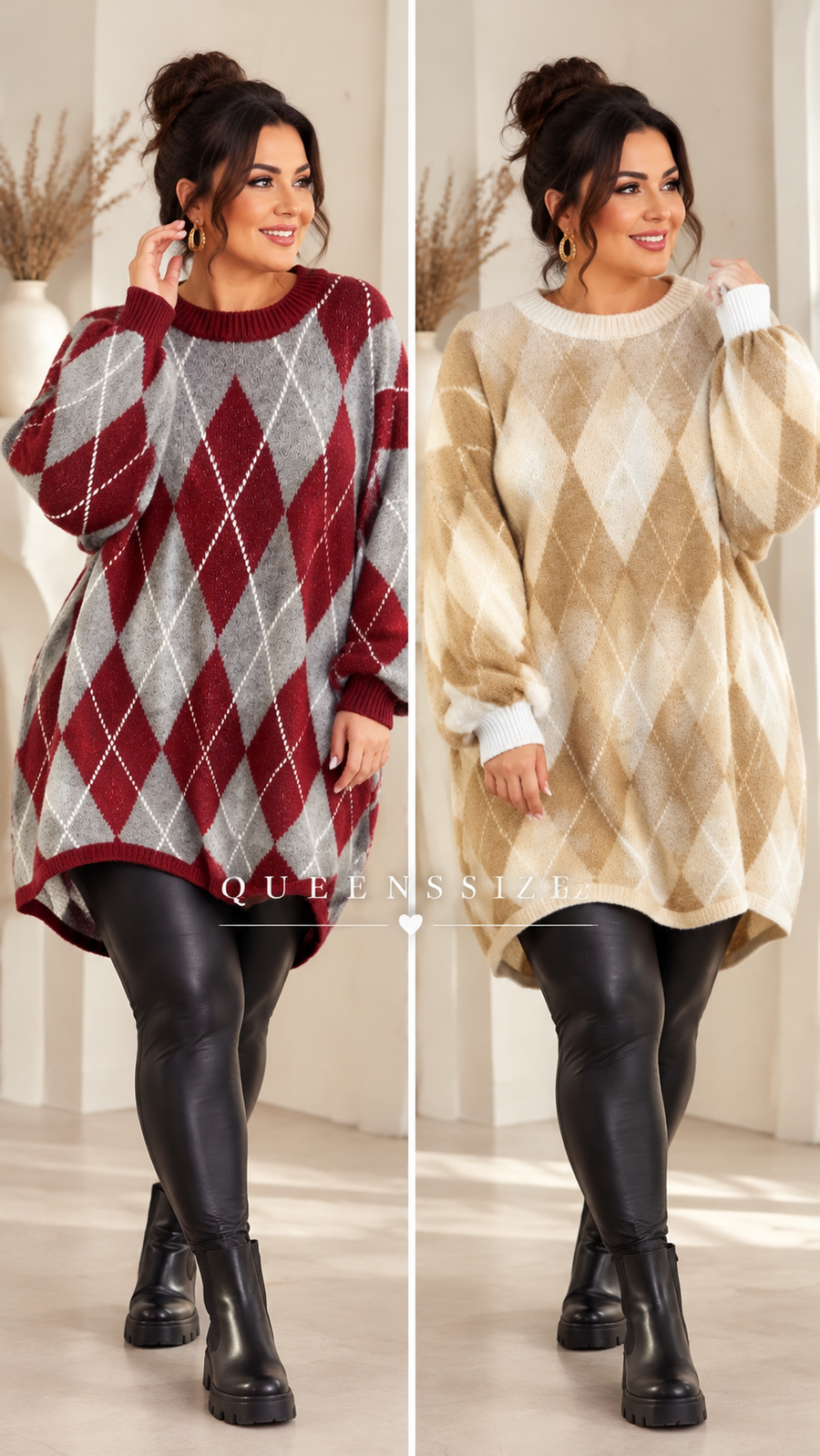 ISALIE Curvy Longpullover mit Rautenmuster, große Größen 54–58 – Produktbild 1