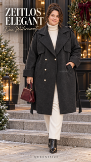 LINDSAY eleganter Curvy Mantel mit Perlenknöpfen und Bindegürtel, große Größen 54–58 – Produktbild 2