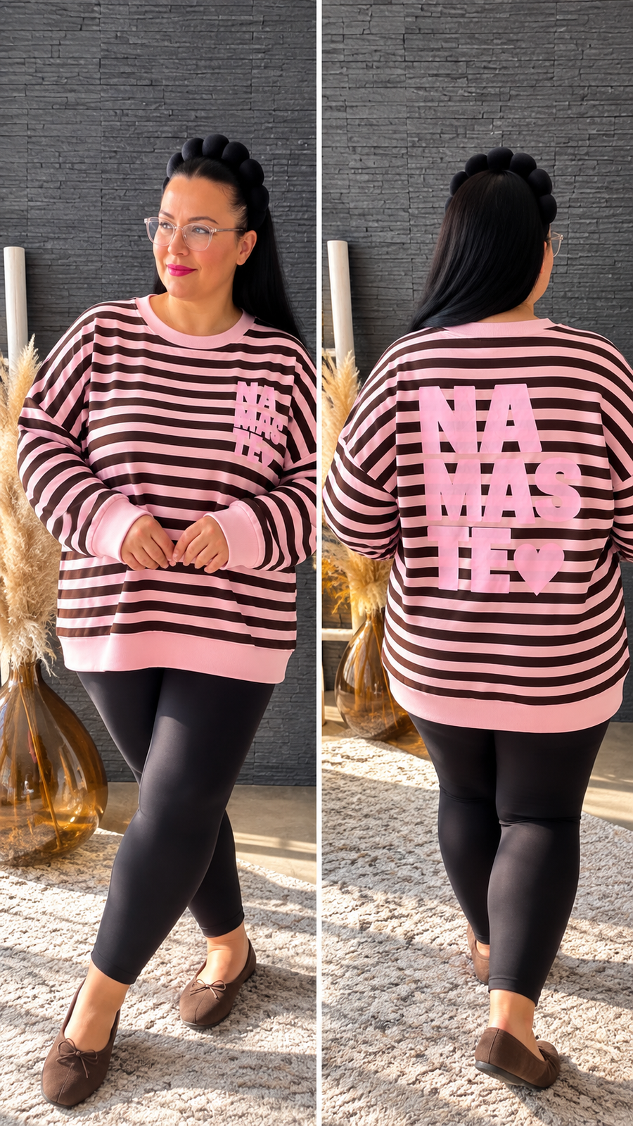 NAMASTE Curvy Sweatshirt mit Streifen und Statement-Print, große Größen 52–56 – Produktbild 3