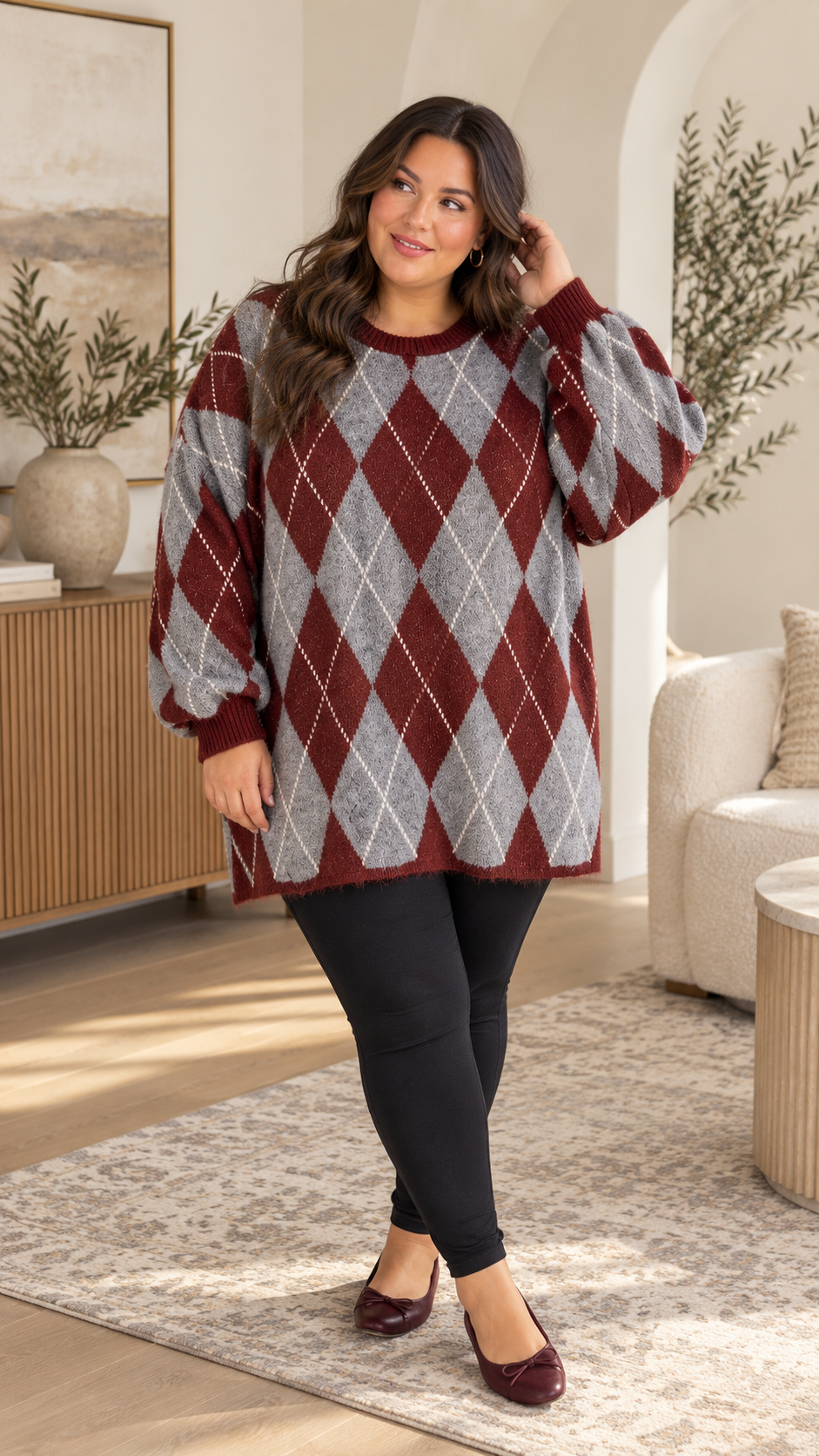 ISALIE Curvy Longpullover mit Rautenmuster, große Größen 54–58 – Produktbild 2