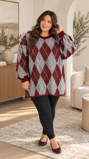 ISALIE Curvy Longpullover mit Rautenmuster, große Größen 54–58 – Produktbild 2